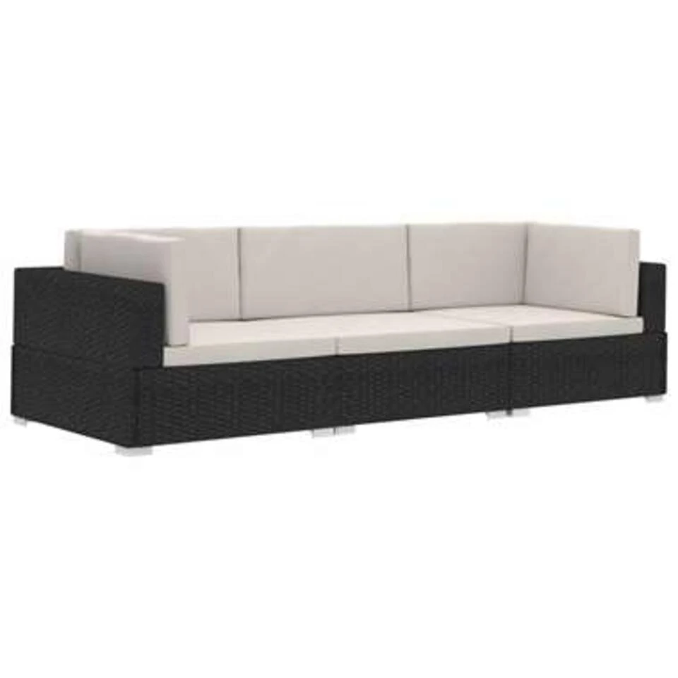 VidaXL 3-delige Loungeset Met Kussens Poly Rattan Zwart 2 VidaXL 3-delige Loungeset Met Kussens Poly Rattan Zwart - Afbeelding 2