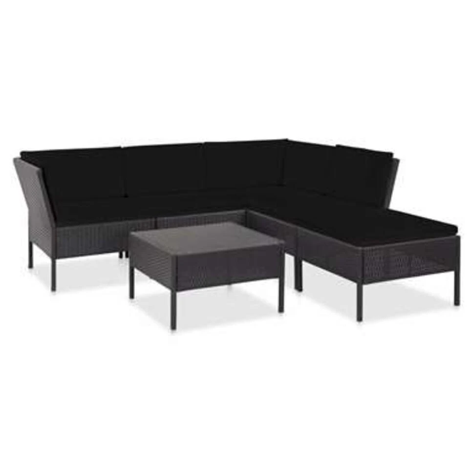 VidaXL 6-delige Loungeset Met Kussens Poly Rattan Zwart 1 VidaXL 6-delige Loungeset Met Kussens Poly Rattan Zwart
