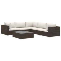 VidaXL 6-delige Loungeset Met Kussens Poly Rattan Bruin