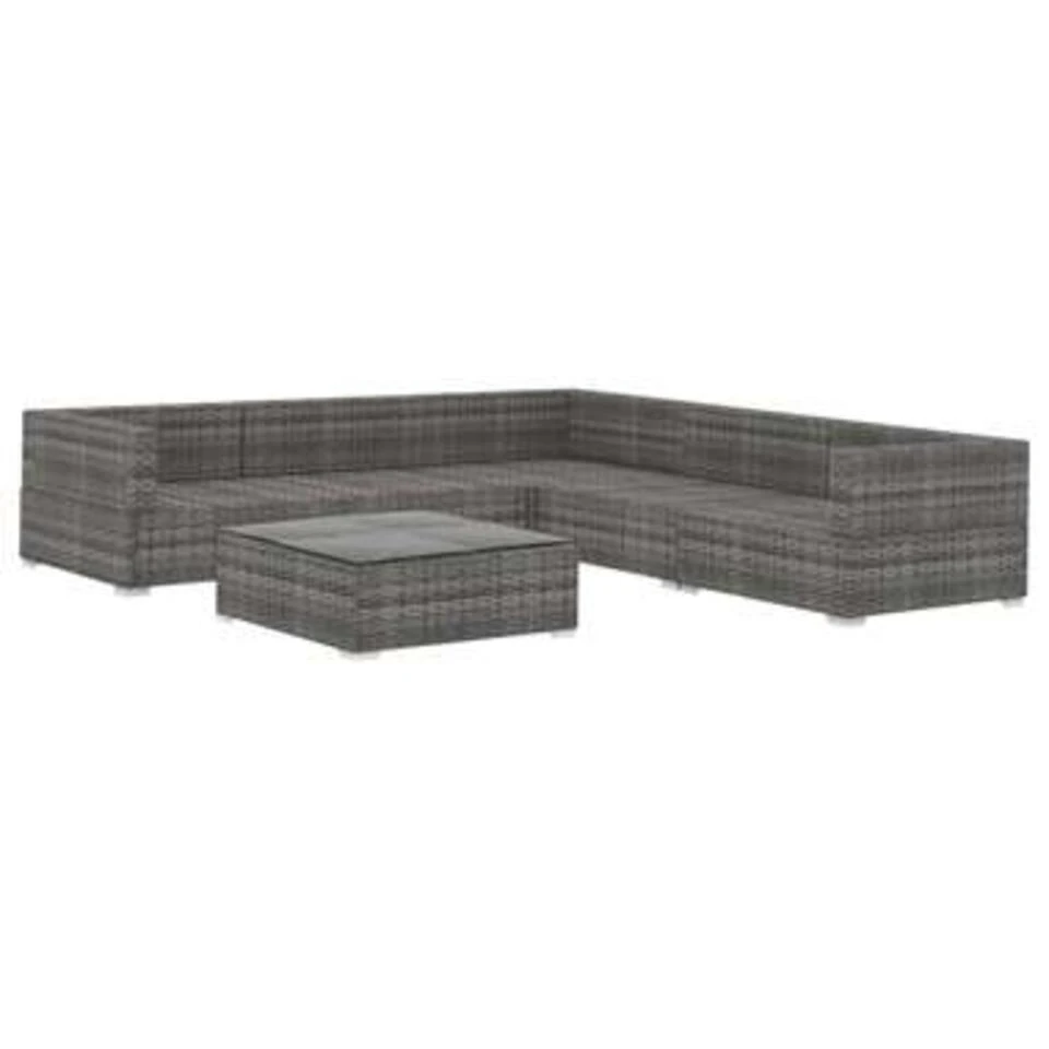 VidaXL 6-delige Loungeset Met Kussens Poly Rattan Grijs 2 VidaXL 6-delige Loungeset Met Kussens Poly Rattan Grijs - Afbeelding 2