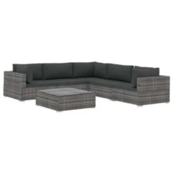 VidaXL 6-delige Loungeset Met Kussens Poly Rattan Grijs