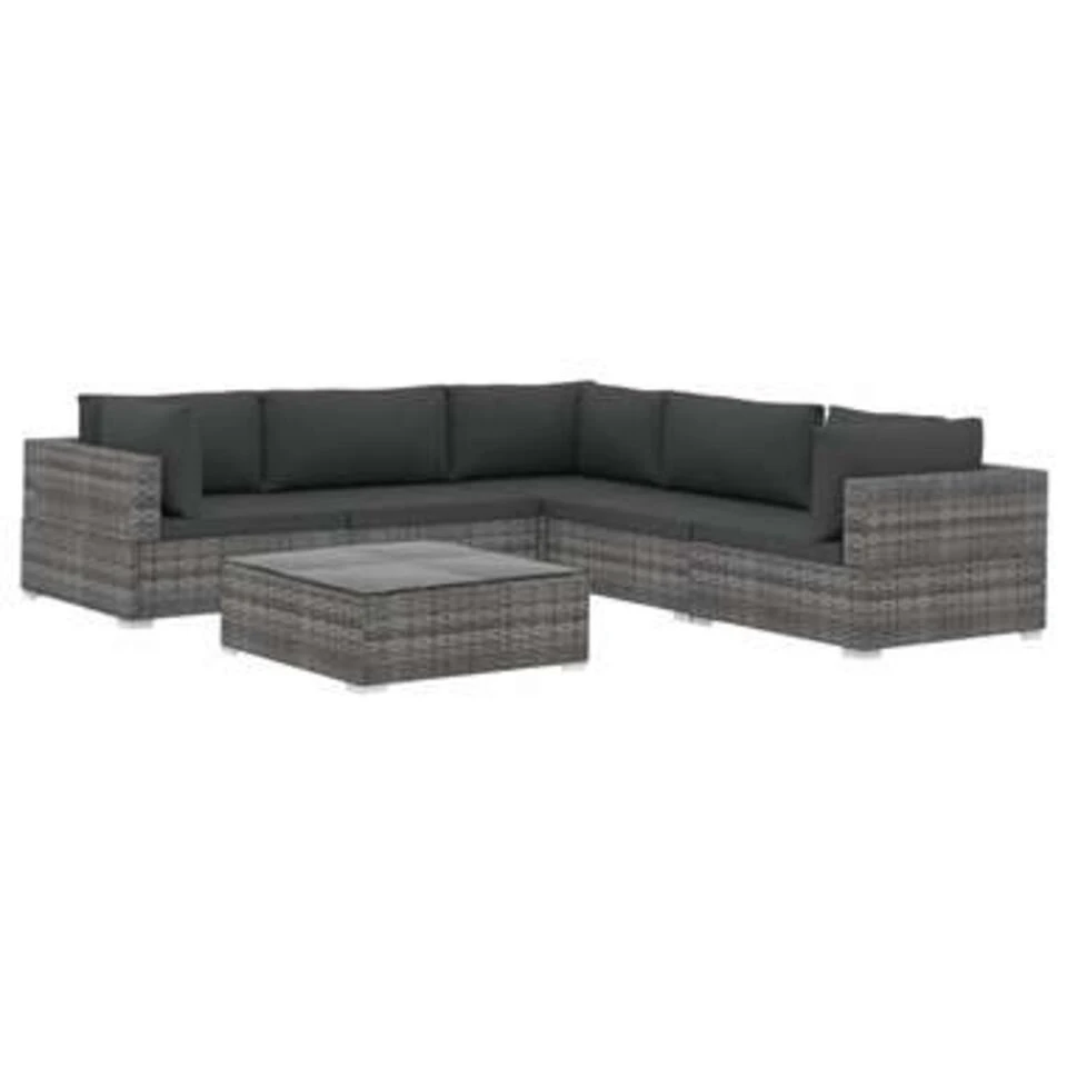 VidaXL 6-delige Loungeset Met Kussens Poly Rattan Grijs 1 VidaXL 6-delige Loungeset Met Kussens Poly Rattan Grijs