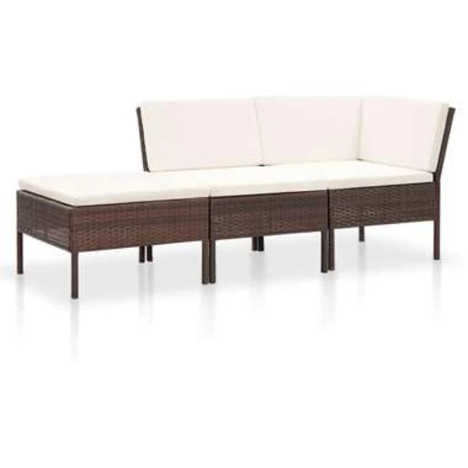 VidaXL 3-delige Loungeset Met Kussens Poly Rattan Bruin 1 VidaXL 3-delige Loungeset Met Kussens Poly Rattan Bruin
