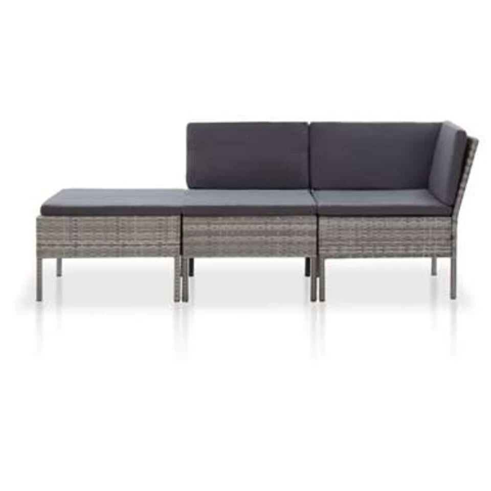 VidaXL 3-delige Loungeset Met Kussens Poly Rattan Grijs 2 VidaXL 3-delige Loungeset Met Kussens Poly Rattan Grijs - Afbeelding 2
