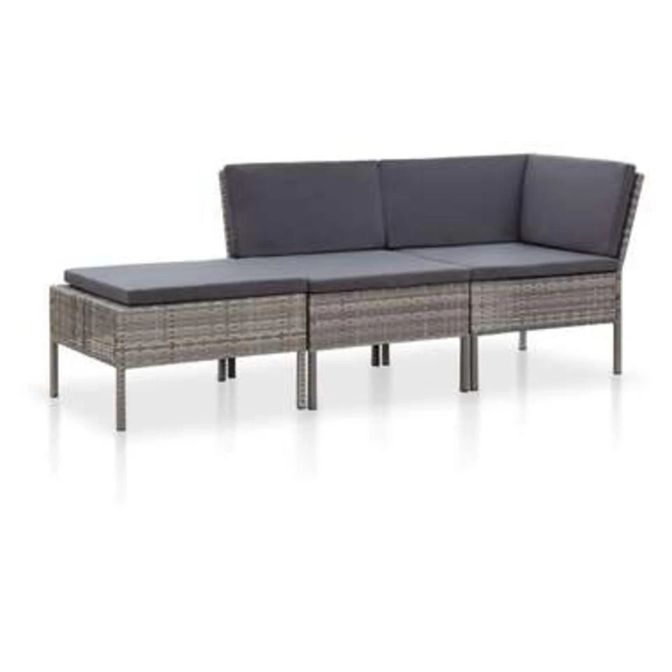 VidaXL 3-delige Loungeset Met Kussens Poly Rattan Grijs 1 VidaXL 3-delige Loungeset Met Kussens Poly Rattan Grijs