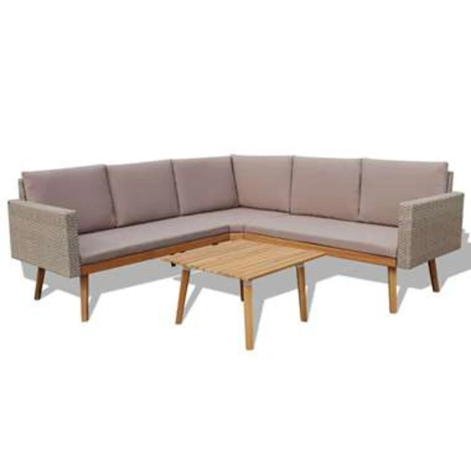 VidaXL 4-delige Loungeset Met Kussens Poly Rattan Grijs 1 VidaXL 4-delige Loungeset Met Kussens Poly Rattan Grijs
