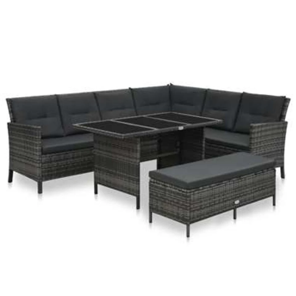 VidaXL 3-delige Loungeset Met Kussens Poly Rattan Grijs 1 VidaXL 3-delige Loungeset Met Kussens Poly Rattan Grijs