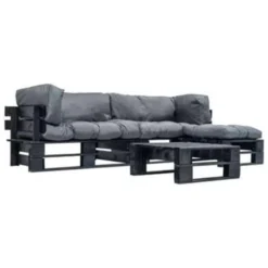 VidaXL 4-delige Loungeset Pallet Met Grijze Kussens Hout