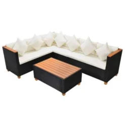 VidaXL 4-delige Loungeset Met Kussens Poly Rattan Zwart