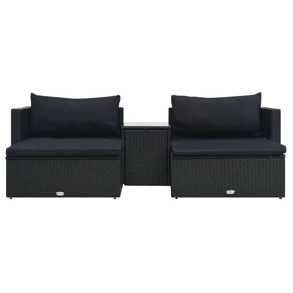 VidaXL 5-delige Loungeset Met Kussens Poly Rattan Zwart 2 VidaXL 5-delige Loungeset Met Kussens Poly Rattan Zwart - Afbeelding 2