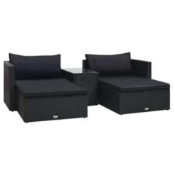 VidaXL 5-delige Loungeset Met Kussens Poly Rattan Zwart