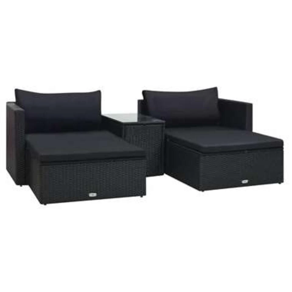VidaXL 5-delige Loungeset Met Kussens Poly Rattan Zwart 1 VidaXL 5-delige Loungeset Met Kussens Poly Rattan Zwart