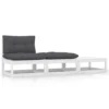VidaXL 3-delige Loungeset Met Kussens Massief Grenenhout Wit