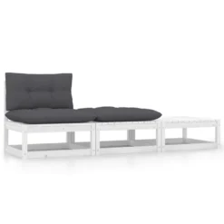 VidaXL 3-delige Loungeset Met Kussens Massief Grenenhout Wit