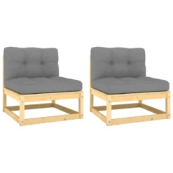 VidaXL Tuinmiddenbanken 2 St Met Grijze Kussens Massief Grenenhout