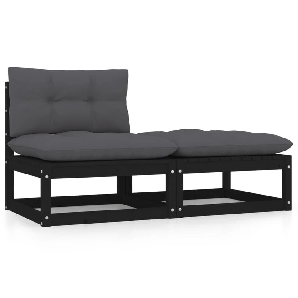 VidaXL 2-delige Loungeset Met Kussens Massief Grenenhout Zwart 1 VidaXL 2-delige Loungeset Met Kussens Massief Grenenhout Zwart