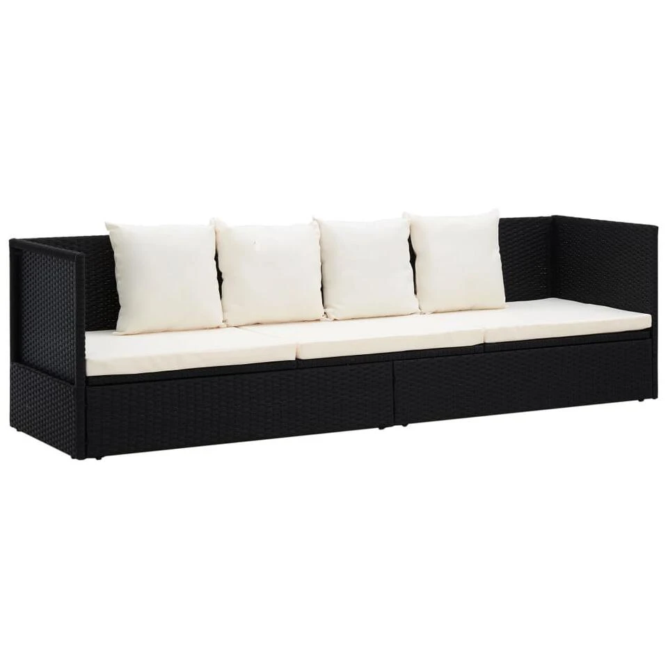 VidaXL Tuinbed Met Kussens Poly Rattan Zwart 1 VidaXL Tuinbed Met Kussens Poly Rattan Zwart
