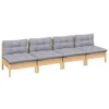 VidaXL Tuinbank 4-zits Met Grijze Kussens Massief Grenenhout