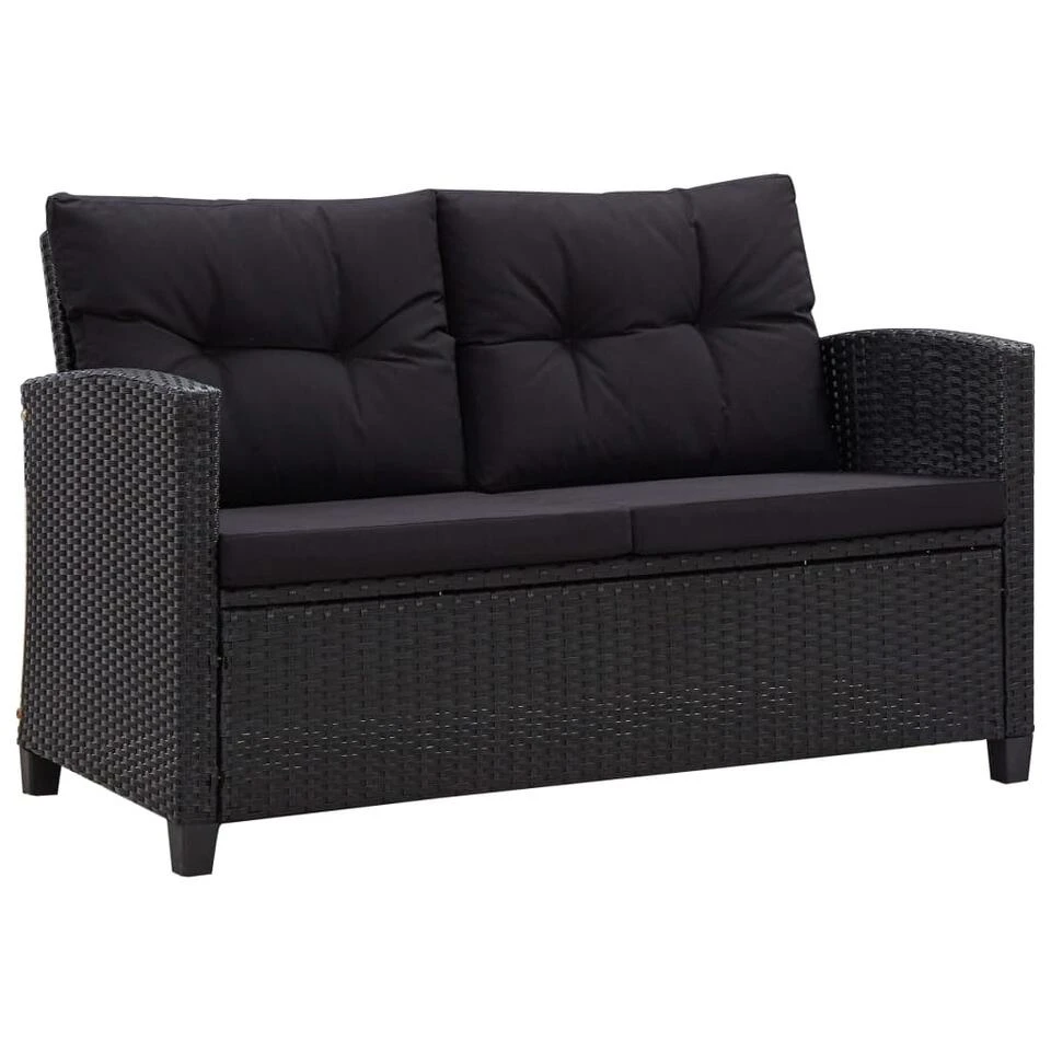 VidaXL Tuinbank 2-zits Met Kussens 124 Cm Poly Rattan Zwart 1 VidaXL Tuinbank 2-zits Met Kussens 124 Cm Poly Rattan Zwart