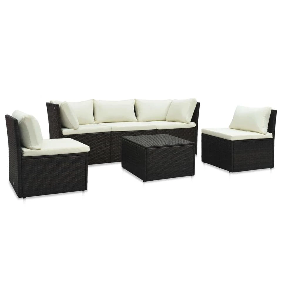 VidaXL 4-delige Loungeset Met Kussens Poly Rattan Bruin 1 VidaXL 4-delige Loungeset Met Kussens Poly Rattan Bruin