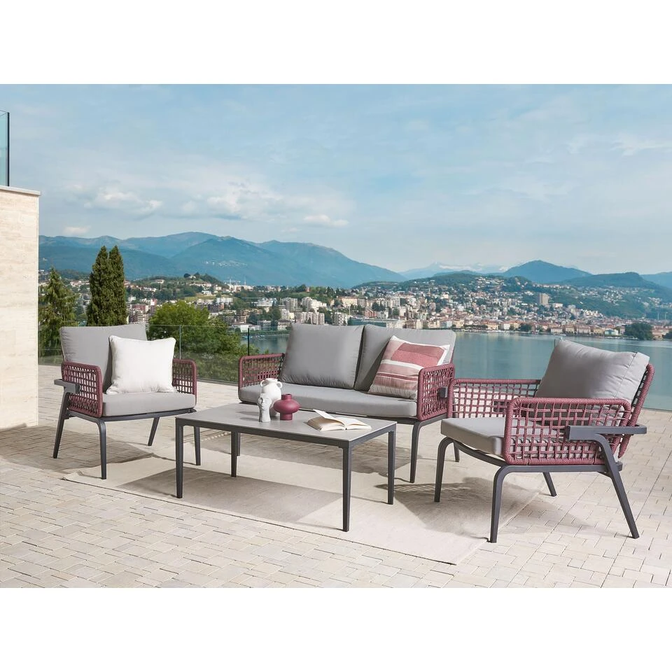 Beliani Loungeset SCIACCA - Grijs Aluminium 2 Beliani Loungeset SCIACCA - Grijs Aluminium - Afbeelding 2
