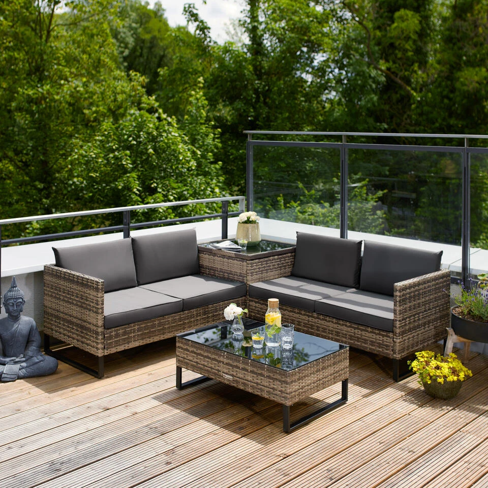 Tectake - Wicker Loungeset - Ostuni Zwart 2 Tectake - Wicker Loungeset - Ostuni Zwart - Afbeelding 2