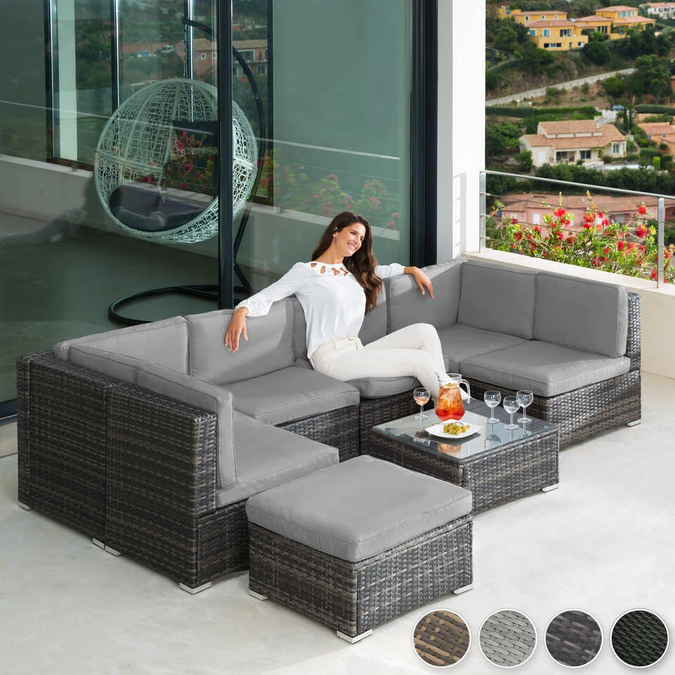 Tectake - Loungeset Venetië - Wicker - Grijs 2 Tectake - Loungeset Venetië - Wicker - Grijs - Afbeelding 2