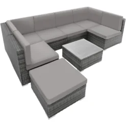 Tectake - Loungeset Venetië - Wicker - Grijs