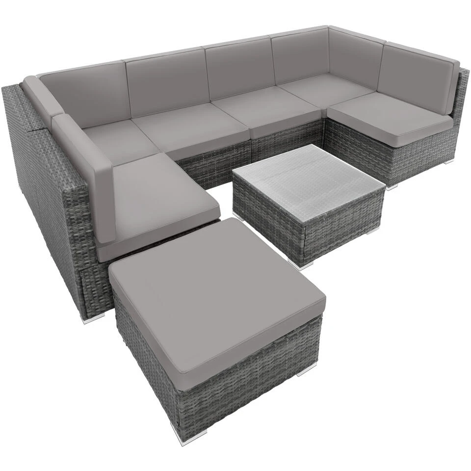 Tectake - Loungeset Venetië - Wicker - Grijs 1 Tectake - Loungeset Venetië - Wicker - Grijs