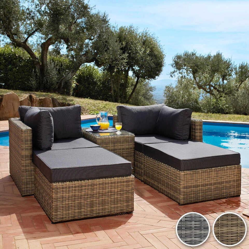 Tectake - Loungeset San Domino - Wicker - Grijs 2 Tectake - Loungeset San Domino - Wicker - Grijs - Afbeelding 2