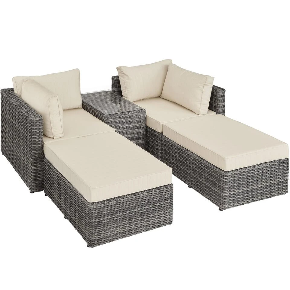 Tectake - Loungeset San Domino - Wicker - Grijs 1 Tectake - Loungeset San Domino - Wicker - Grijs