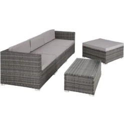 Tectake - Loungeset Florenz - Wicker - Grijs -VIDAXL Banken Verkoop 1000077881 0103