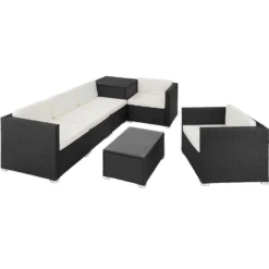Tectake - Loungeset Pisa Met Opbergbox Kussens - Wicker - Zwart -VIDAXL Banken Verkoop 1000077882 0102