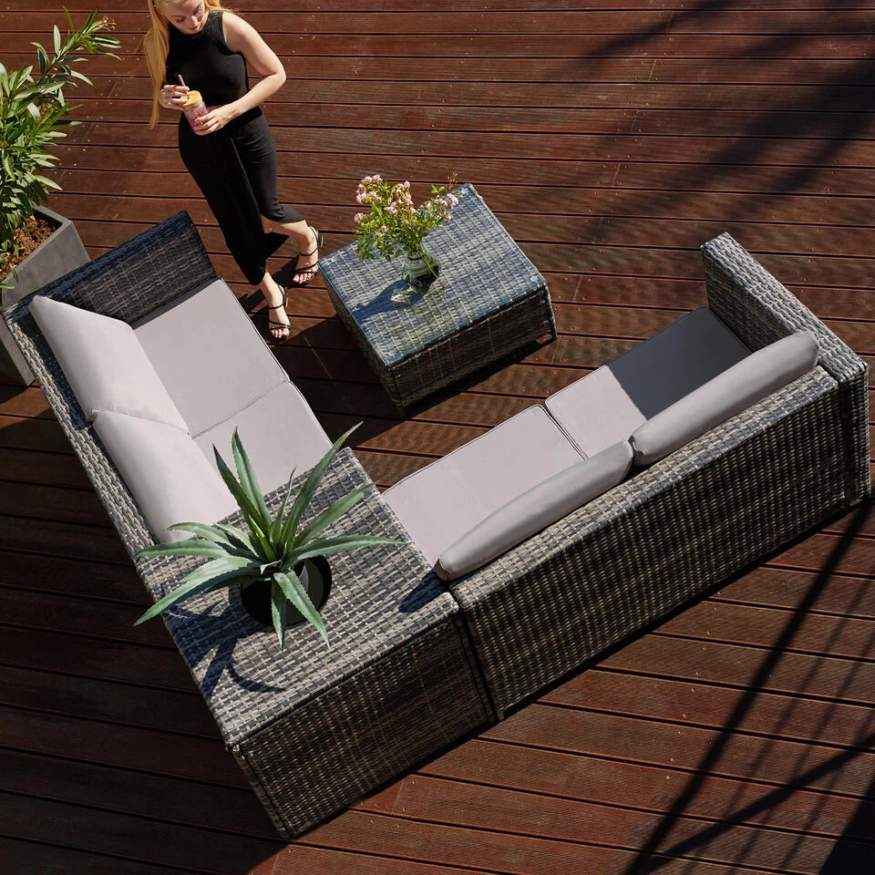 Tectake - Loungeset Siena - Wicker - Grijs 4 Tectake - Loungeset Siena - Wicker - Grijs - Afbeelding 4