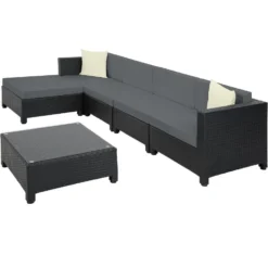 Tectake - Loungeset Met Tafel - Incl. 2 Overtreksets - Grijs -VIDAXL Banken Verkoop 1000077887 0103