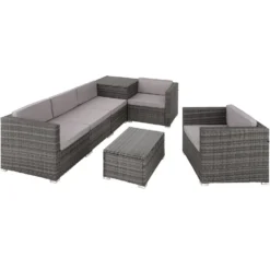 Tectake - Loungeset Pisa Met Opbergbox Kussens - Wicker - Grijs -VIDAXL Banken Verkoop 1000077901 0102