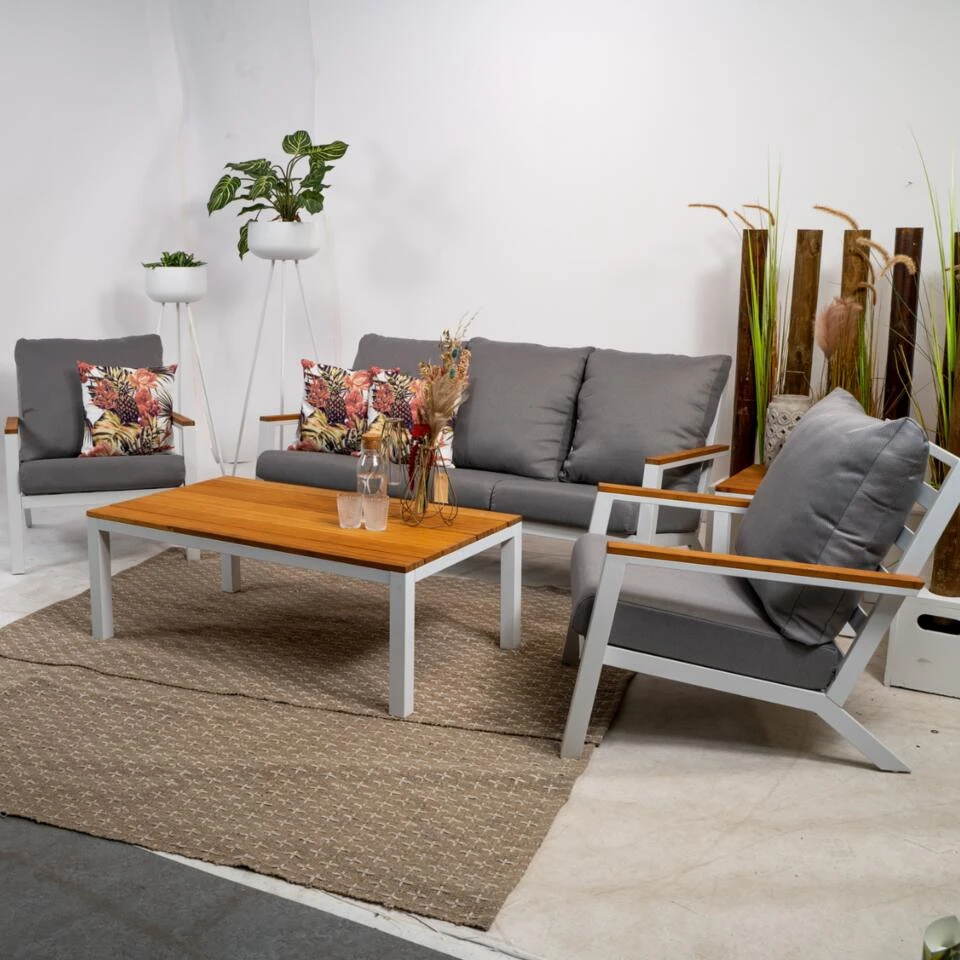 Donnan Loungeset Aluminium/bamboo - Aluminium - Wit 2 Donnan Loungeset Aluminium/bamboo - Aluminium - Wit - Afbeelding 2