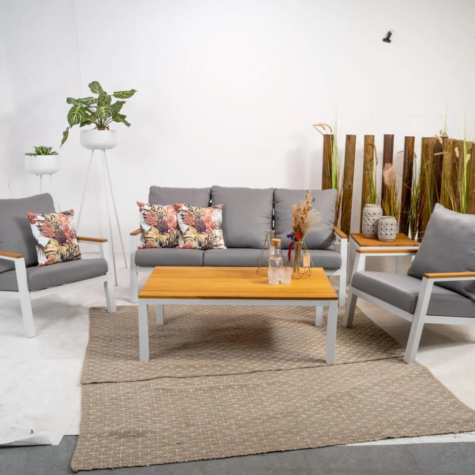 Donnan Loungeset Aluminium/bamboo - Aluminium - Wit 3 Donnan Loungeset Aluminium/bamboo - Aluminium - Wit - Afbeelding 3