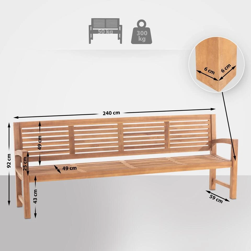 CLP Teakbank Halden 240 Cm 2 CLP Teakbank Halden 240 Cm - Afbeelding 2