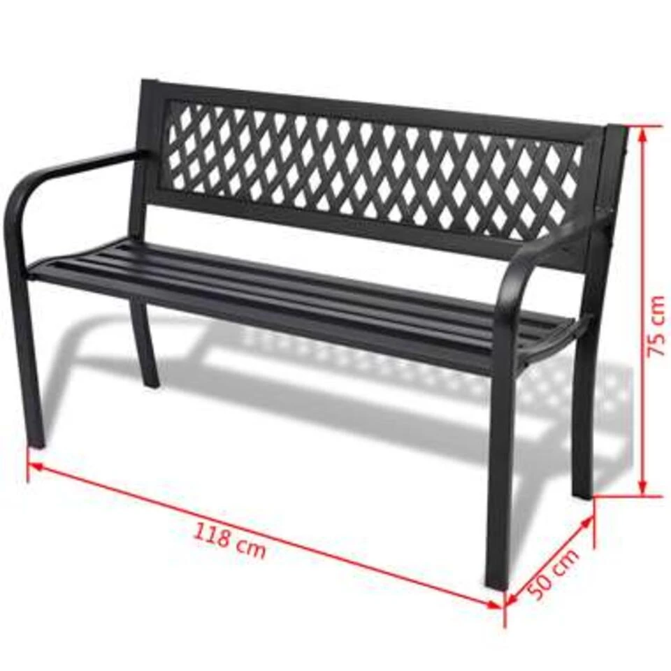VidaXL Tuinbank 118 Cm Staal Zwart 2 VidaXL Tuinbank 118 Cm Staal Zwart - Afbeelding 2