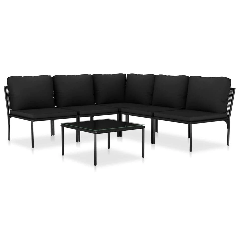 VidaXL 6-delige Loungeset Met Kussens PVC Zwart 1 VidaXL 6-delige Loungeset Met Kussens PVC Zwart