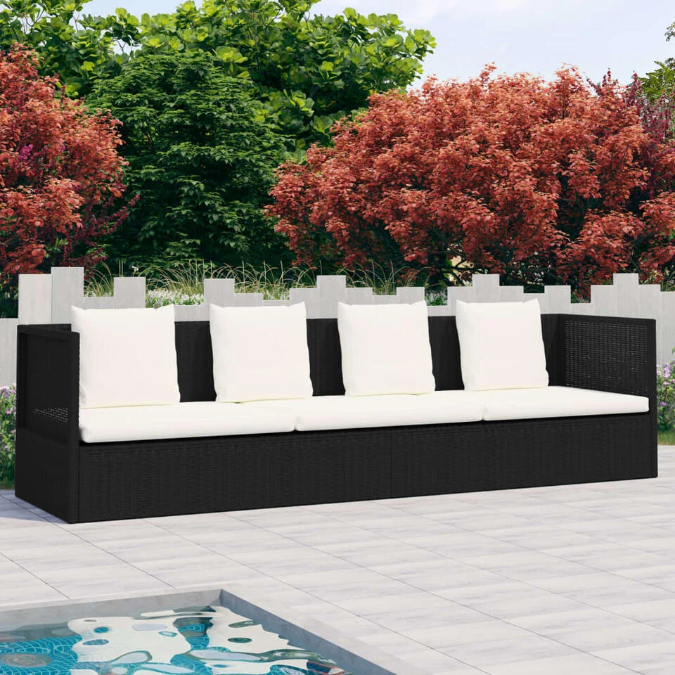 VidaXL Tuinbed Met Kussens Poly Rattan Zwart 2 VidaXL Tuinbed Met Kussens Poly Rattan Zwart - Afbeelding 2