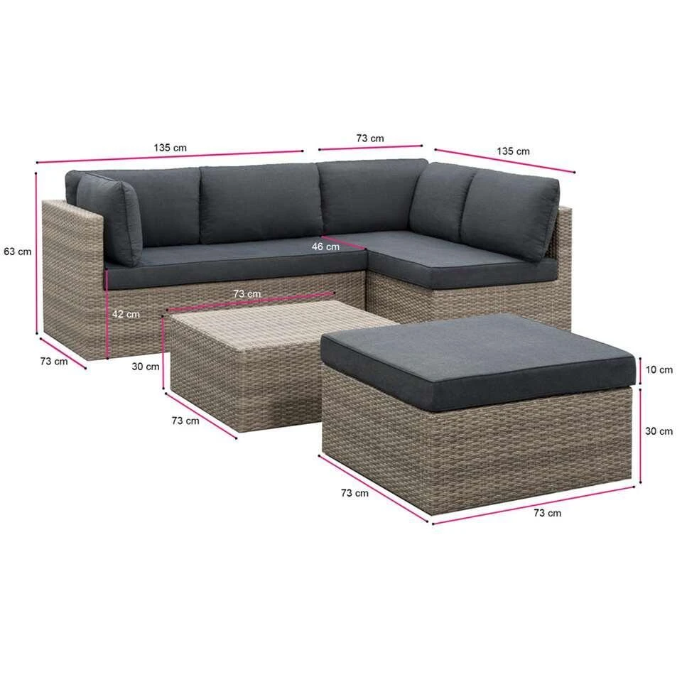 Loungeset Malaga - Grijs - 4-delig 3 Loungeset Malaga - Grijs - 4-delig - Afbeelding 3