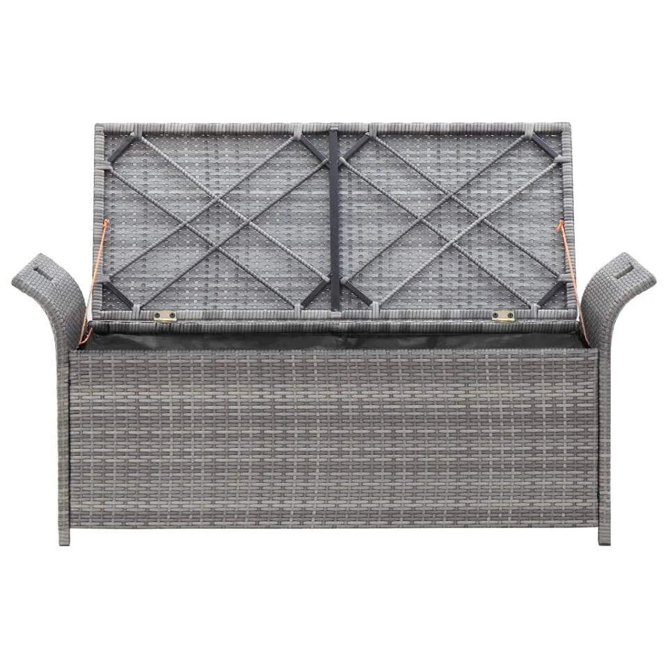 VidaXL Opbergbankje Met Kussen 138 Cm Poly Rattan Grijs 3 VidaXL Opbergbankje Met Kussen 138 Cm Poly Rattan Grijs - Afbeelding 3