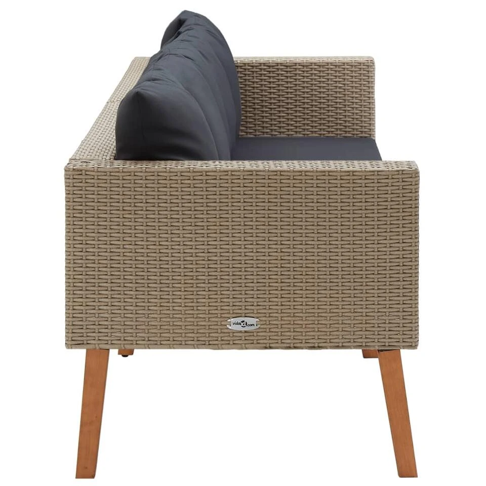 VidaXL Tuinbank 3-zits Met Kussens Poly Rattan Beige 3 VidaXL Tuinbank 3-zits Met Kussens Poly Rattan Beige - Afbeelding 3