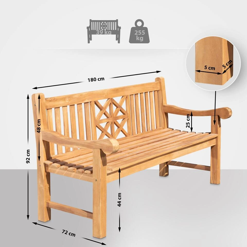 CLP Teakbank Florida 180 Cm 2 CLP Teakbank Florida 180 Cm - Afbeelding 2