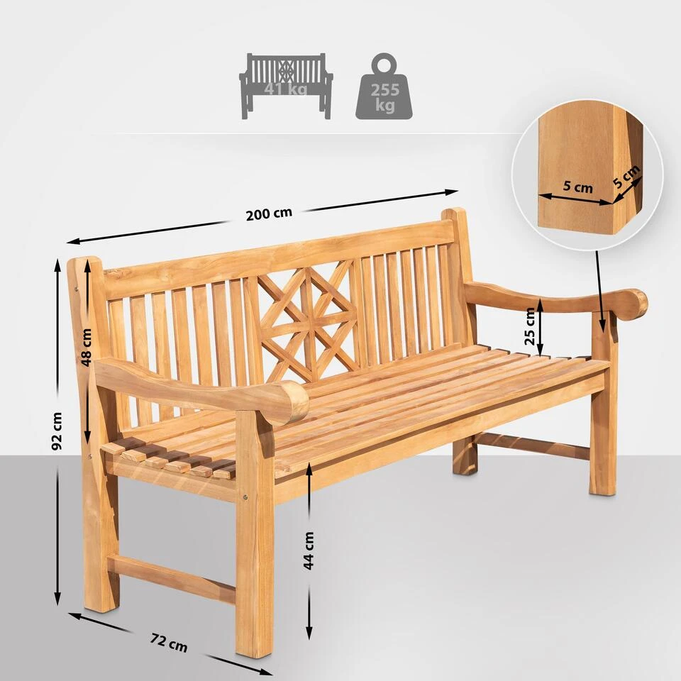 CLP Teakbank Florida 200 Cm 2 CLP Teakbank Florida 200 Cm - Afbeelding 2