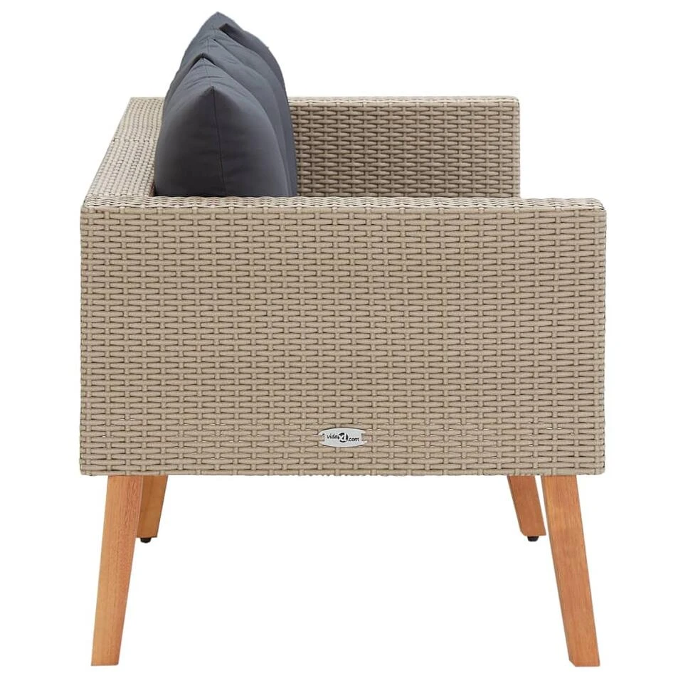 VidaXL Tuinbank 2-zits Met Kussens Poly Rattan Beige 2 VidaXL Tuinbank 2-zits Met Kussens Poly Rattan Beige - Afbeelding 2